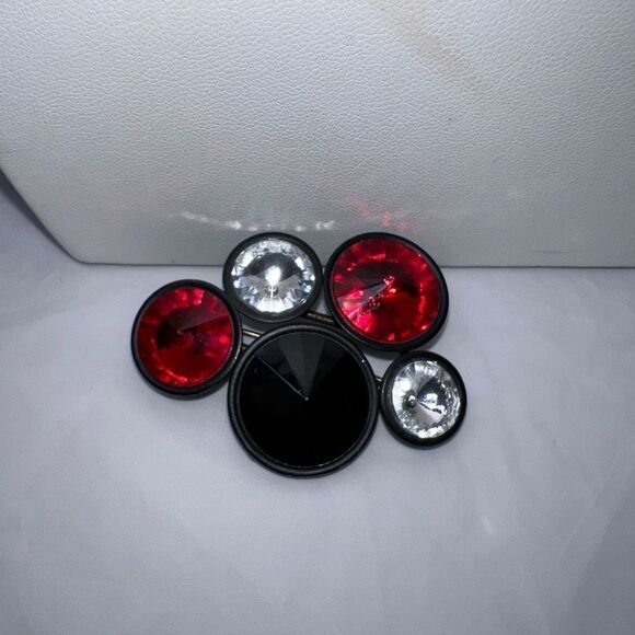 Goth Black Metal with Red and Black Crystal Brooch - Picture 1 of 6